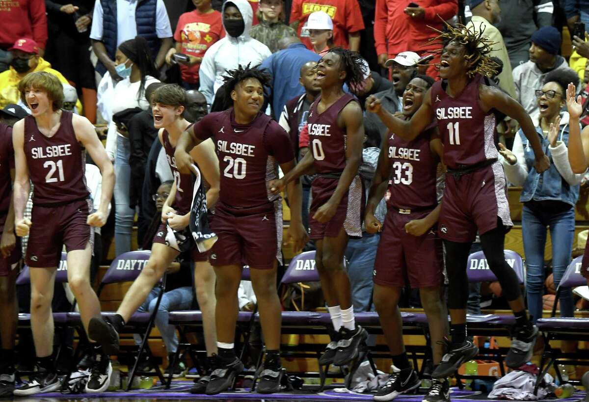 Silsbee's bench explodes after.winning a hard-fought battle against Yates in the regional quarterfinal in Dayton. Photo made Monday, February 28, 2022 Kim Brent/The Enterprise
