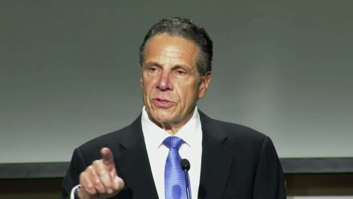 Gov. Andrew Cuomo speaks at Rochdale Village Community Center in Queens on April 5, 2021. Cuomo appeared at a Black church in Brooklyn March 6, 2022 in his first in-person speech since he resigned in August.