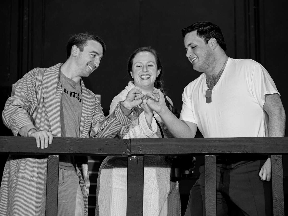 From left, leads, Gabriel Hage, Elizabeth Corey and Michael Aniolek, the leads of Schenectady Light Opera Company's production of "Merrily We Roll Along."
