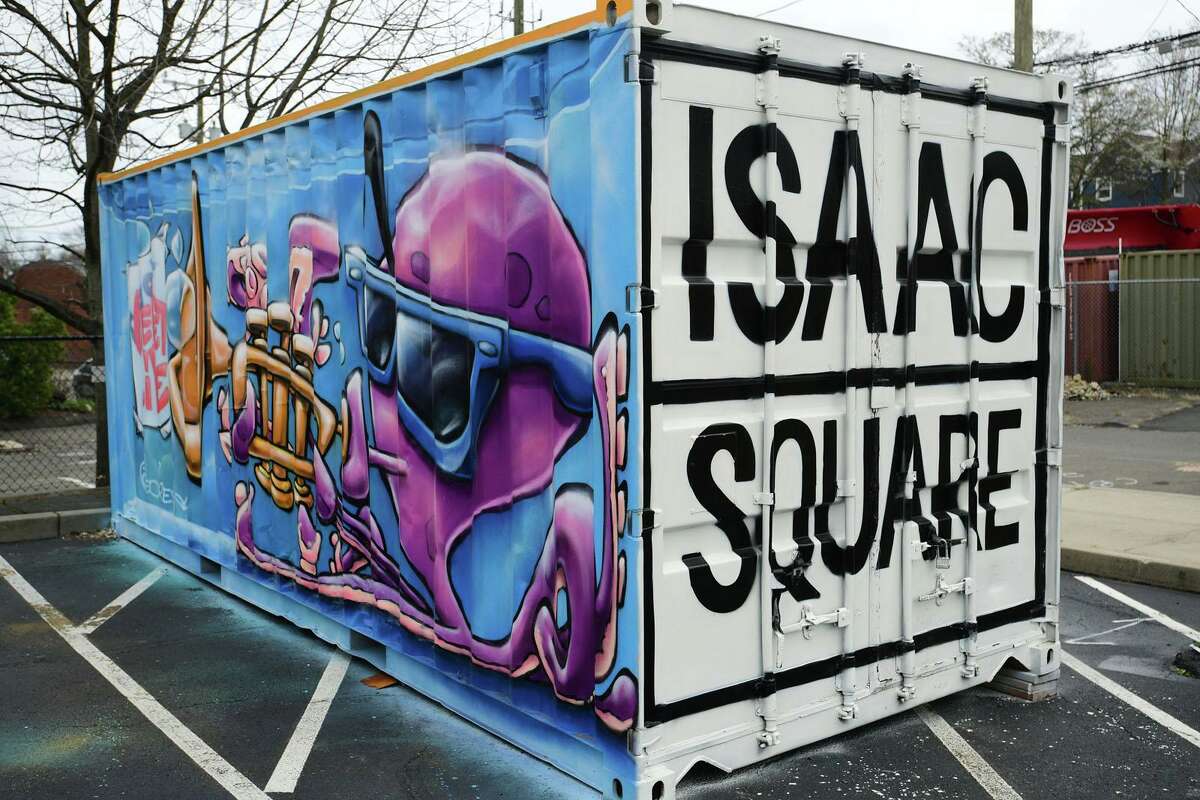 Real estate developer Jason Milligan transformed the Isaac Street Parking lot into Isaac Square Art Park where canvases with fresh murals were displayed Friday, April 9, 2020,in Norwalk, Conn.