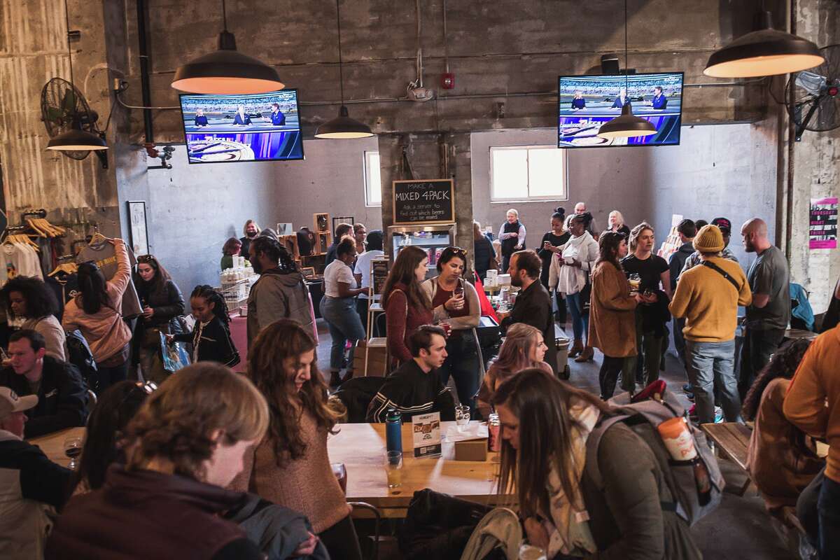 Visitors to Hog River Brewing Co.'s Hartford taproom tasted the Bombshell IPA during a release event on March 5.