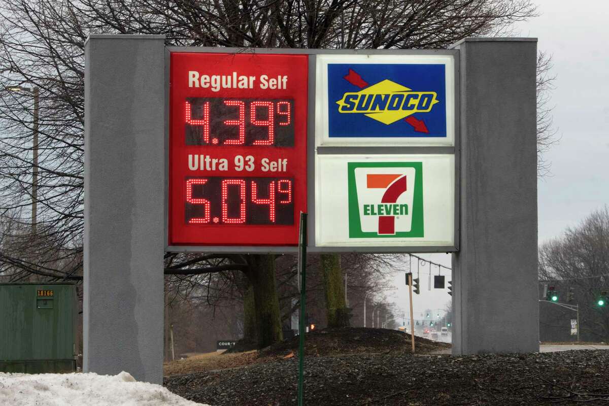 A Sunoco gas station sign on Washington Ave. displays regular gas for $4.39 a gallon and $ 5.04 a gallon for Ultra 93 on Monday, March 7, 2022 in Albany, N.Y.
