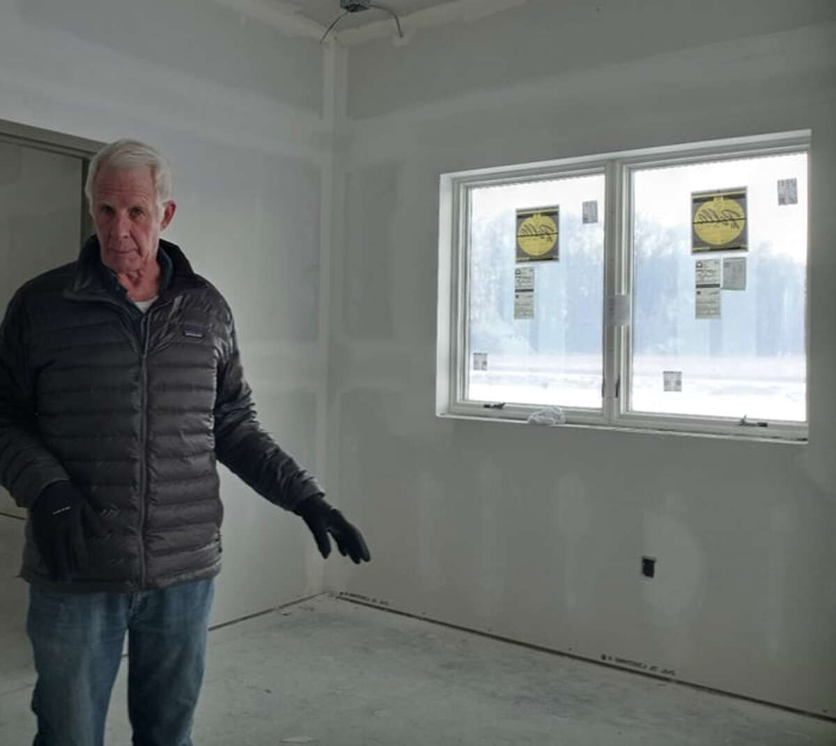 Sauble, Elk and Eden Fire Department Fire Board Chair and Joint Building Authority Chair Gary Nugent shows where some of the front offices will be located.
