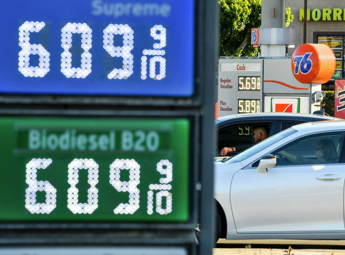 High gas prices at stations on the corner of Valley View Street and Chapman Avenue in Garden Grove, CA, on Monday, March 7, 2022. 