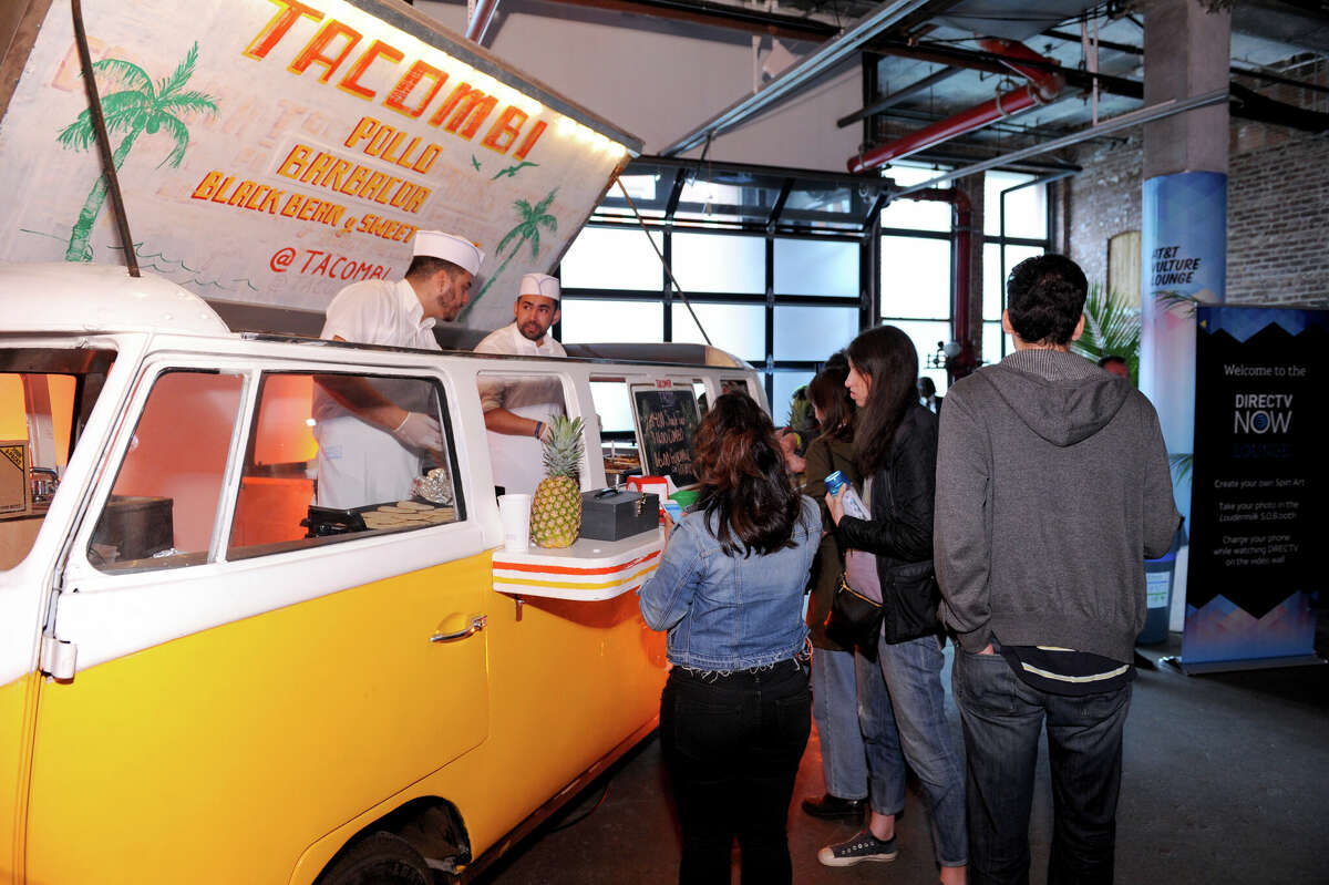 Guests line up for the Tacombi Taco Truck in the Vulture Lounge during the 2017 Vulture Festival at Highline Stages on May 20, 2017 in New York City. 