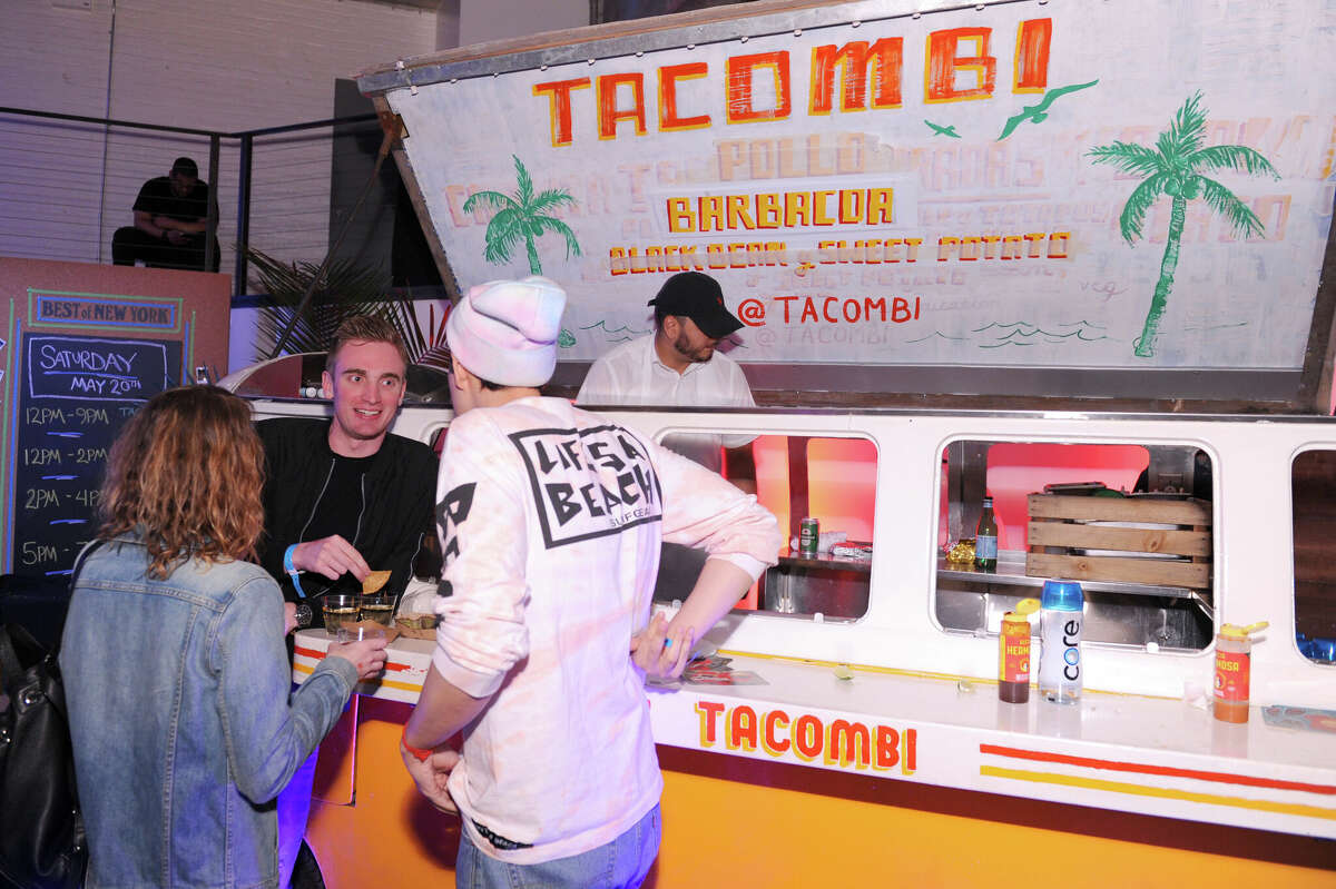 Guests line up for the Tacombi Taco Truck in the Vulture Lounge during the 2017 Vulture Festival at Highline Stages on May 20, 2017 in New York City.