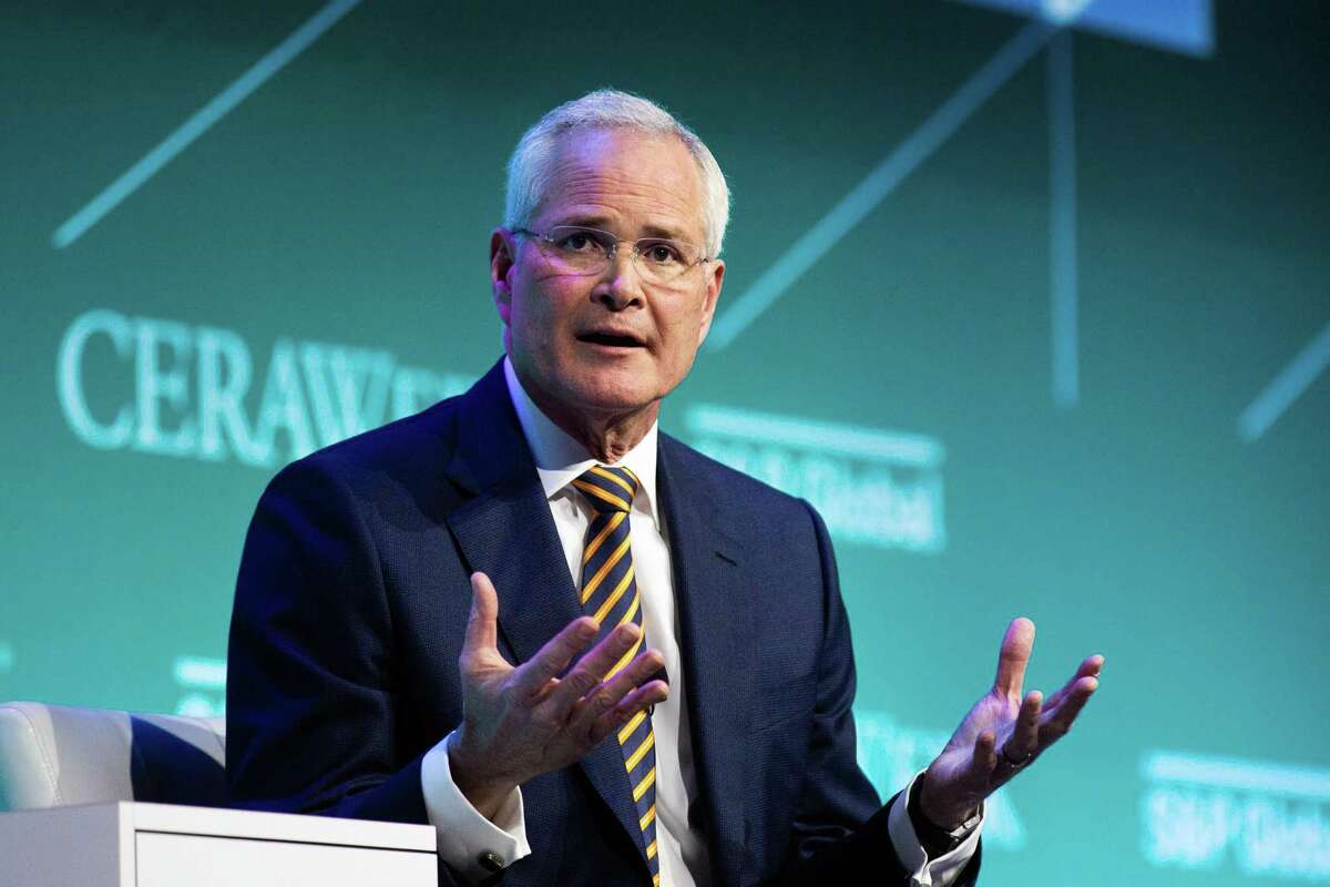Darren Woods, Exxon Mobil Corp. Chairman and CEO, at CERAWeek by S&P Global, Monday, March 7, 2022, in Houston.
