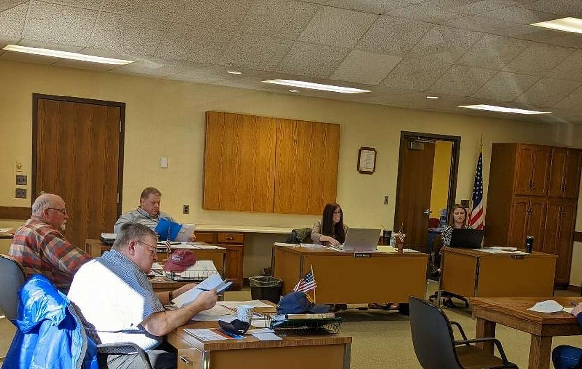 Gladwin County Commissioners met on Tuesday, where they approved a FLTF resolution to request $10 million. From left are Commissioner Ron Taylor, Commissioner Rick Grove, County Administrator Mark Justin, Gladwin County Commissioner Chair Karen Moore and Clerk Karrie Hulme.