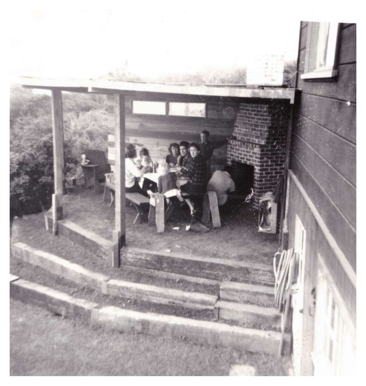 Here's a vintage shot of the family enjoying the outdoor fireplace/covered patio.  