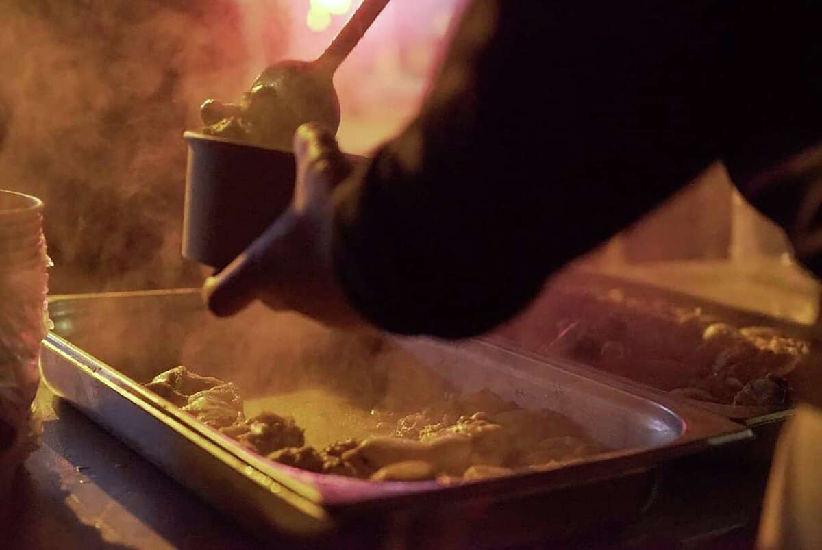 World Central Kitchen volunteers serve hot chicken stew, soup, tea and apple pie at the Poland-Ukraine border.