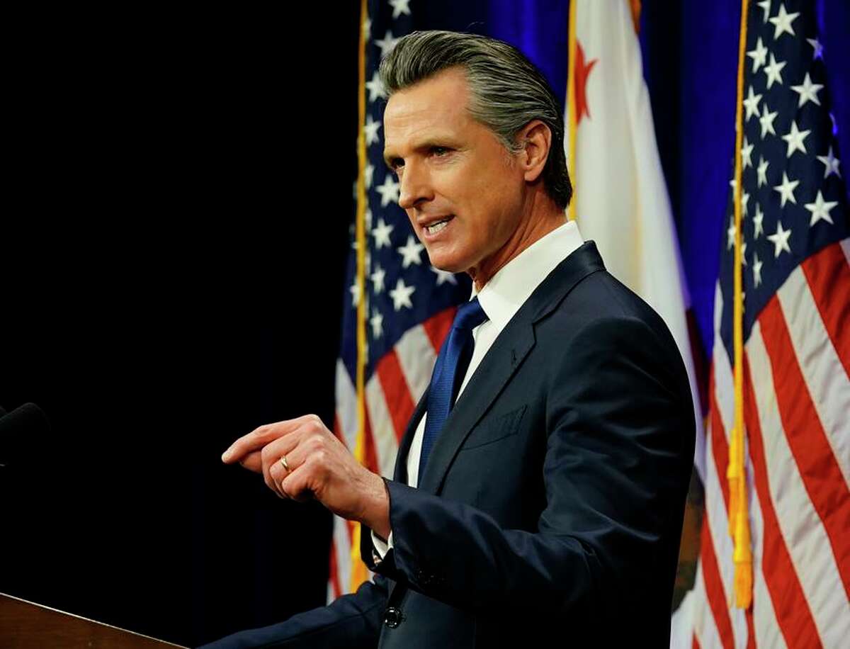 California Gov. Gavin Newsom delivers his annual State of the State address in Sacramento, Calif on March 8, 2022.