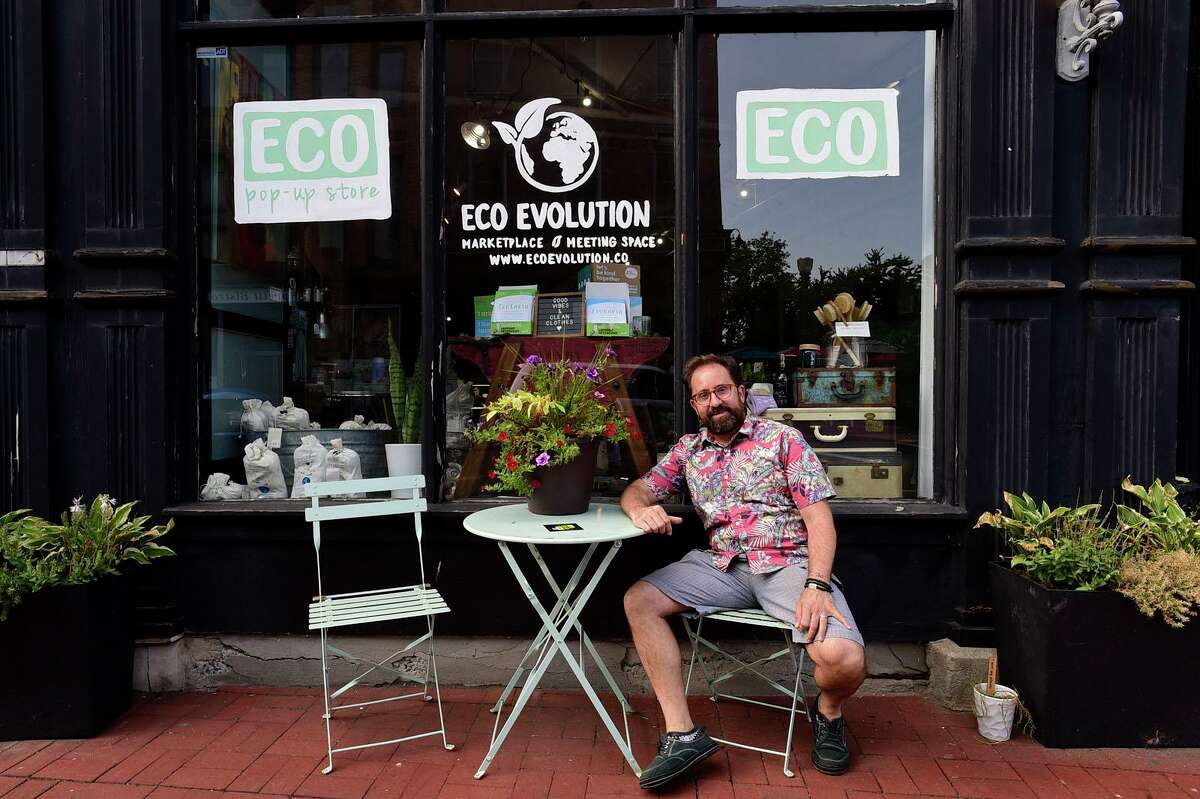 Brad Kerner owner Eco Evolution on Aug. 12, 2021, at the store on Washington Street in Norwalk. Eco Revolution is a marketplace for local retailers and artists as well as a store that sells environmentally friendly items.