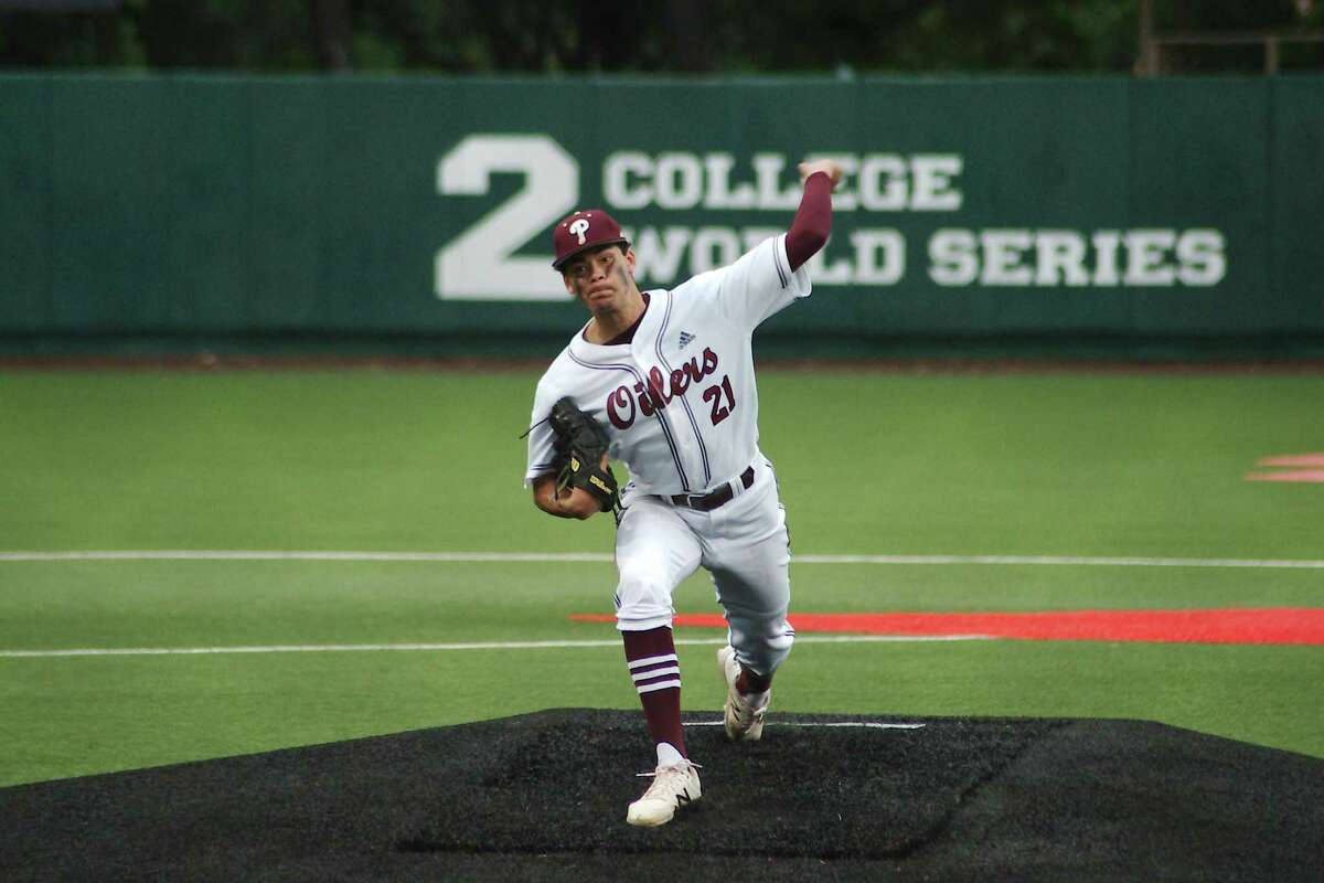 Pearland’s Mark Zapata (21) pitches against Jersey Village Friday, May 28 at the University of Houston.