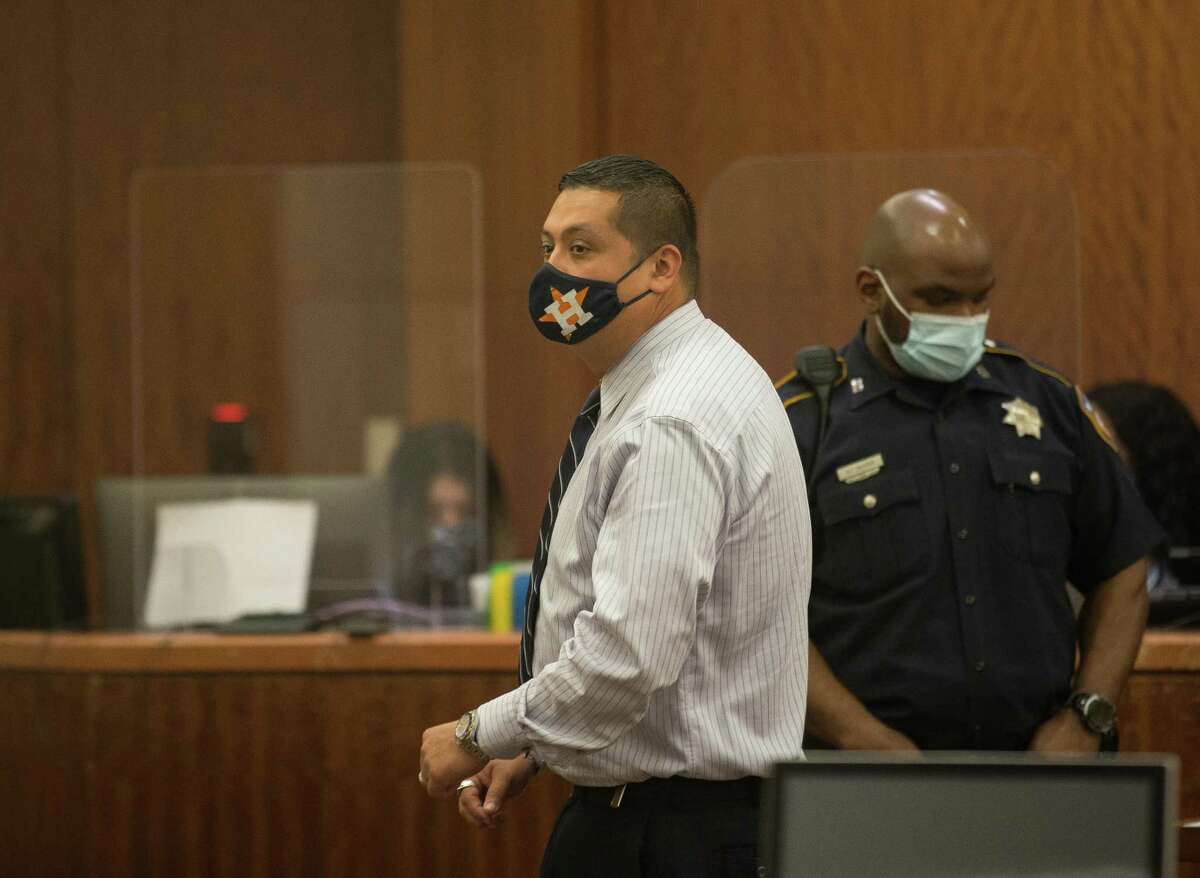 Richard Cornejo, a former deputy for the Harris County Precinct 4 Constable's office, appeared in 338th District Court for a plea agreement on Wednesday, March 9, 2022, in Houston. Judge Ramona Franklin rejected the plea agreement for Cornejo, who is accused of raping a woman he found sleeping in a car outside a nightclub while he was working.