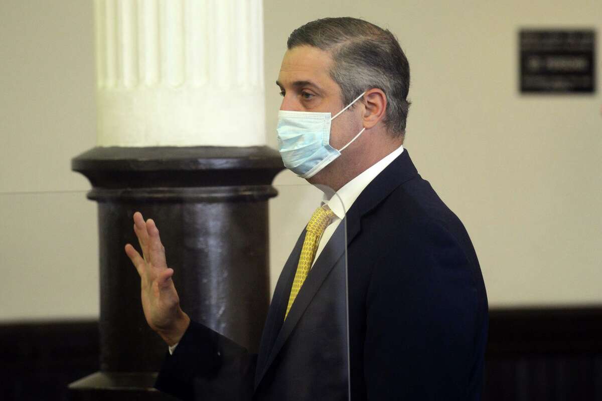 James Iannazzo stands in Superior Court, in Bridgeport, Conn. March 9, 2022.