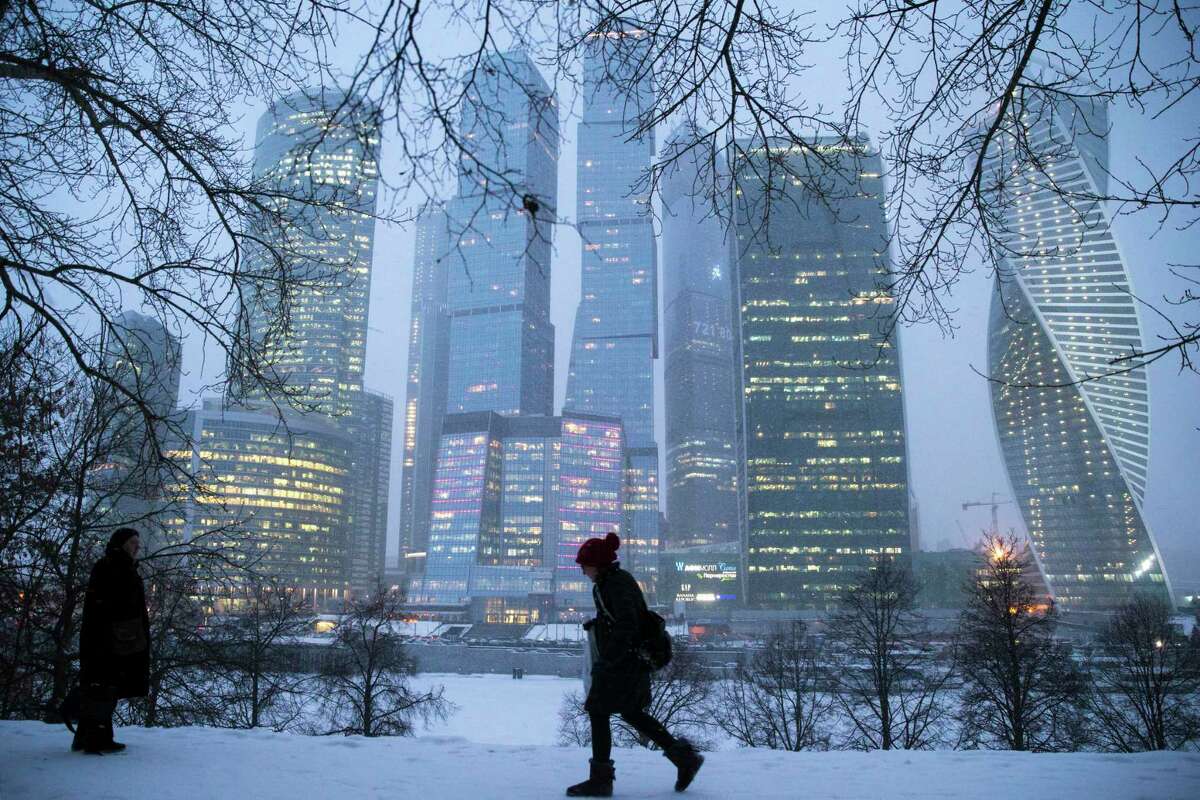 A view of the skyline in Moscow, Russia. More than 1,000 companies, including several headquartered in Connecticut, have reduced their operations in Russia since the country’s invasion of Ukraine started in February 2022, according to Yale School of Management.