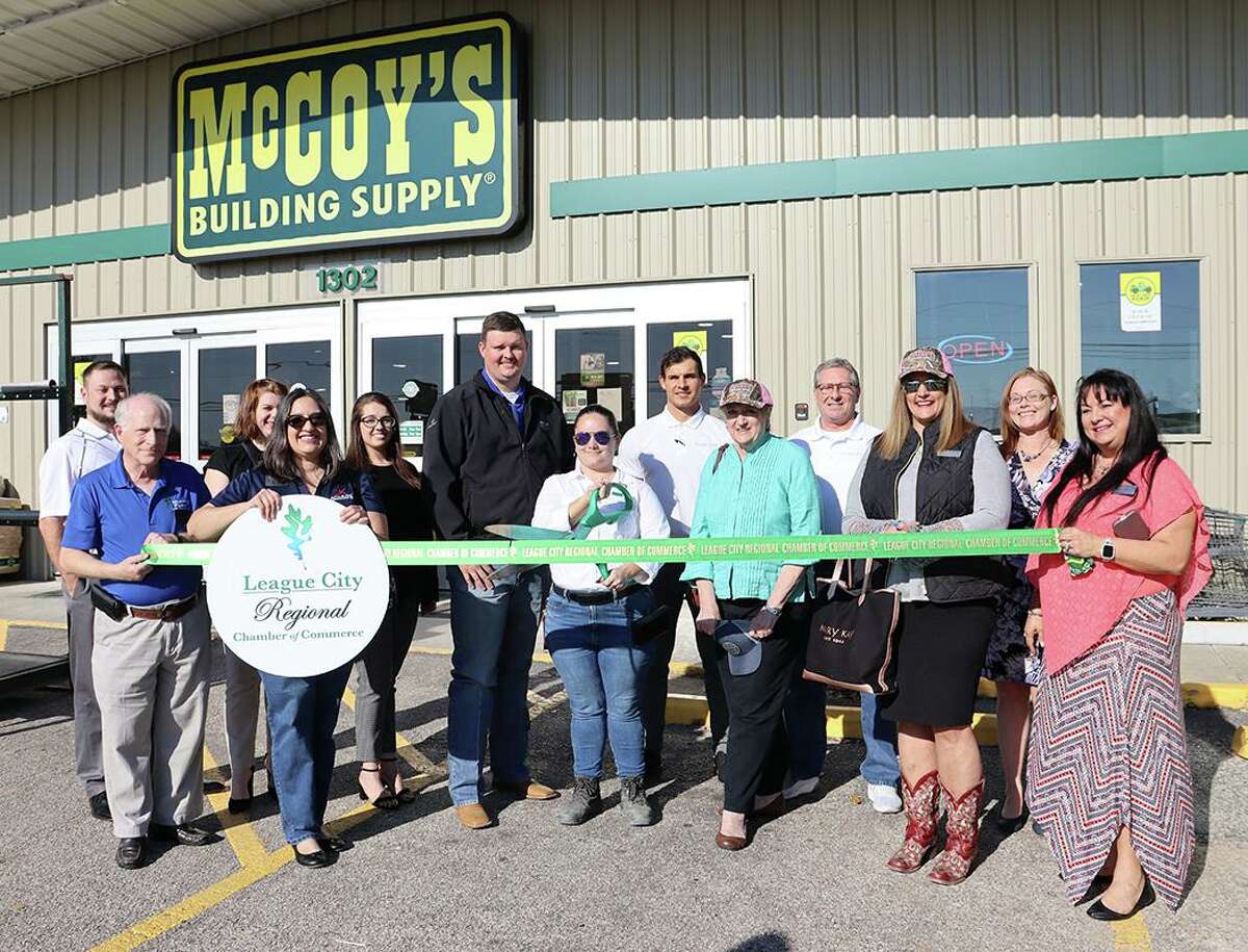 League City Regional Chamber of Commerce members join McCoy’s Building Supply staff March 1 for a ribbon-cutting ceremony at 1302 State Hwy. 3. Learn more at www.mccoys.com/stores/league-city-tx and www.leaguecitychamber.com.