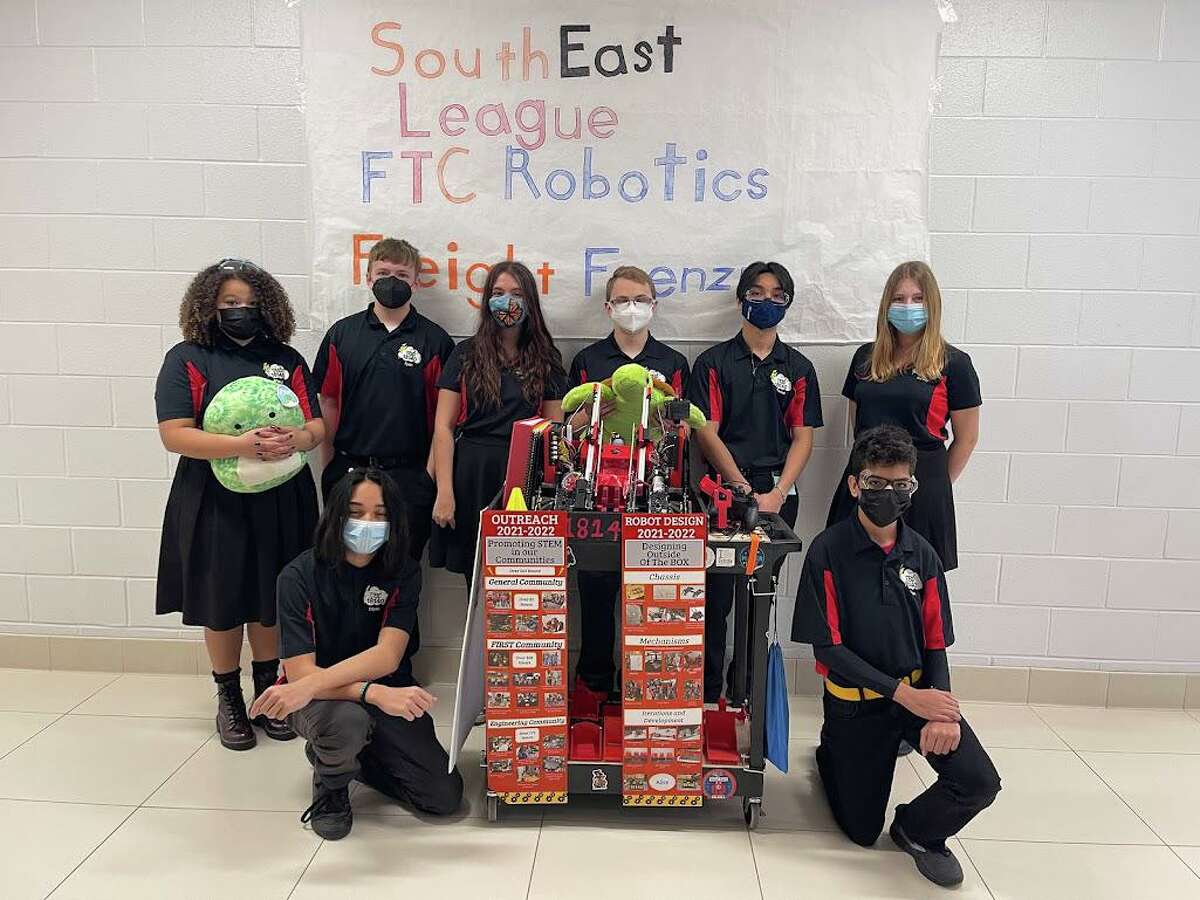 Robotics team ThunderBolts in Disguise gathers during the FIRST Tech Houston South East League Tournament Feb. 19 at Pearland Junior High West. The students placed second at the event.