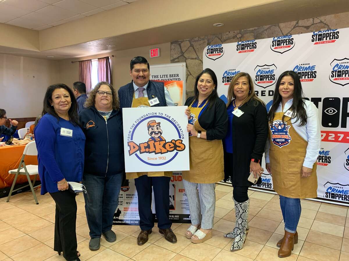Laredo Crime Stoppers Executive Director Colleen Rodriguez (fourth from the left) and other representatives held a press conference on Wednesday Mar. 9, 2022 to announce details of the coming Menudo Bowl festival. The press conference was held at the Webb County Fairgrounds and menudo was served to all of those in attendance. 
