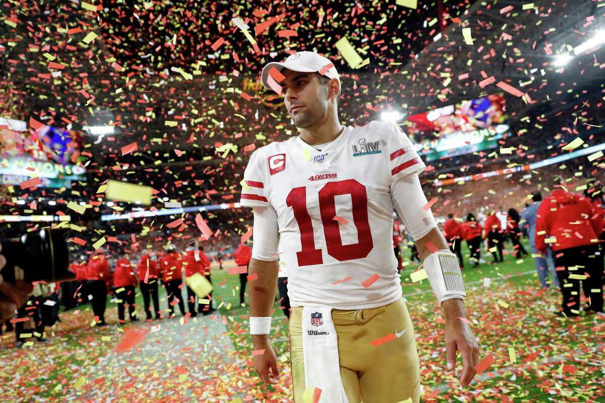 San Francisco quarterback Jimmy Garoppolo walks off the field after the 31-20 loss to Kansas City in Super Bowl LIV.