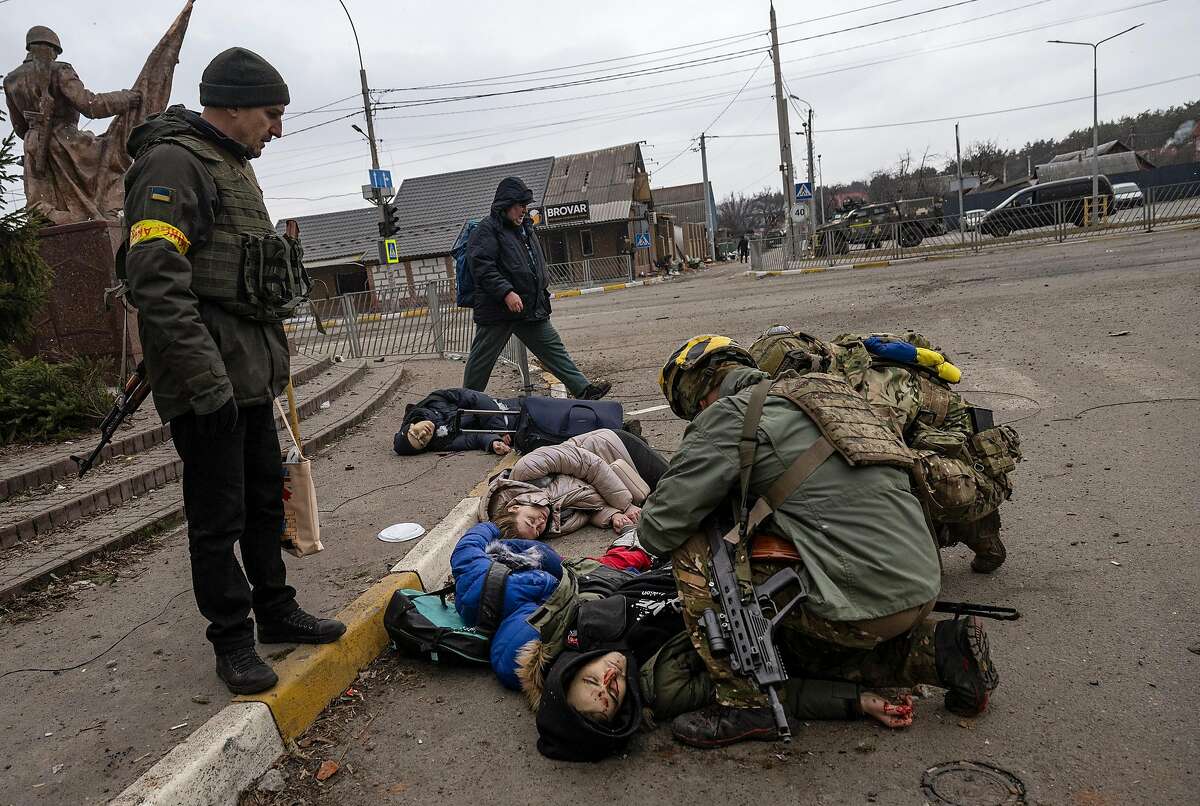 Tatiana Perebeinis, 43, her daughter, Alise, 9, and son, Nikita, 18, were killed by Russian forces as they tried to flee the town of Irpin, a suburb about 15 minutes from Kyiv. Ukrainian soldiers tried to resuscitate a friend who was with them but he later died.
