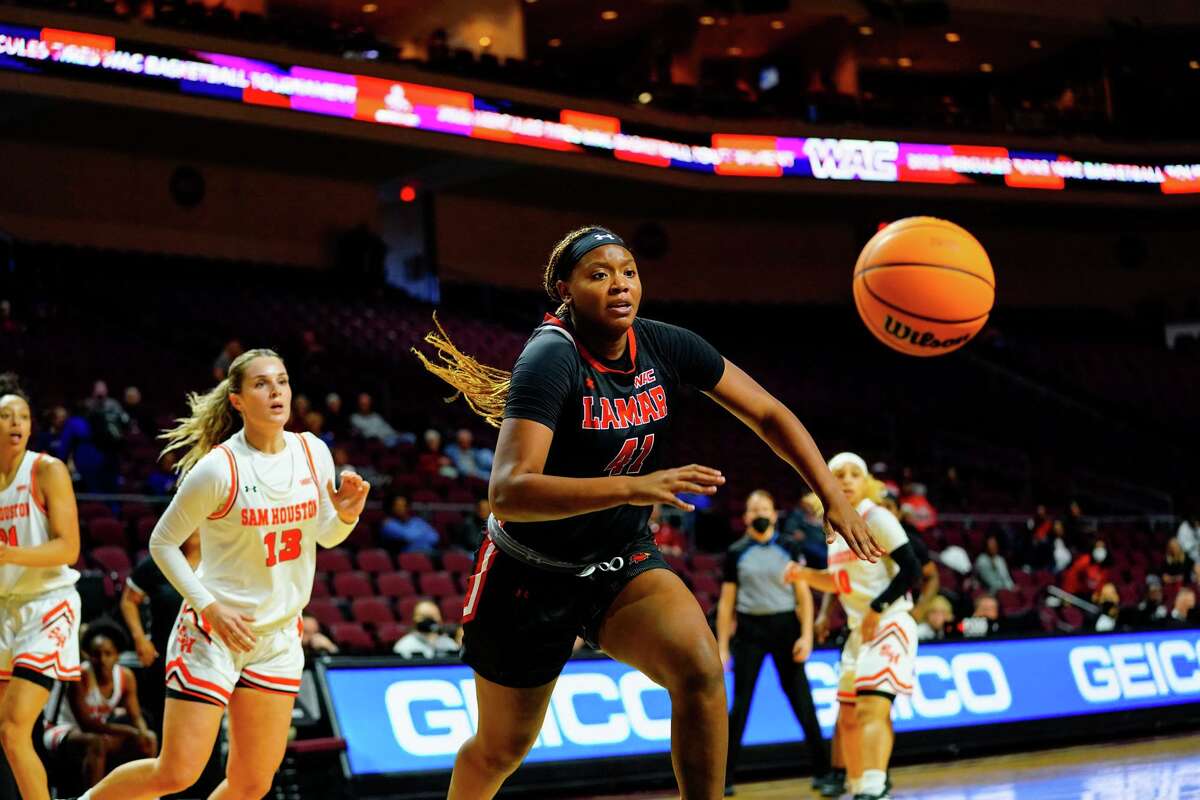 Lamar forward Akasha Davis chases a loose ball during the Cardinals 73-69 loss to Sam Houston on Wednesday during the WAC tournament in Las Vegas.