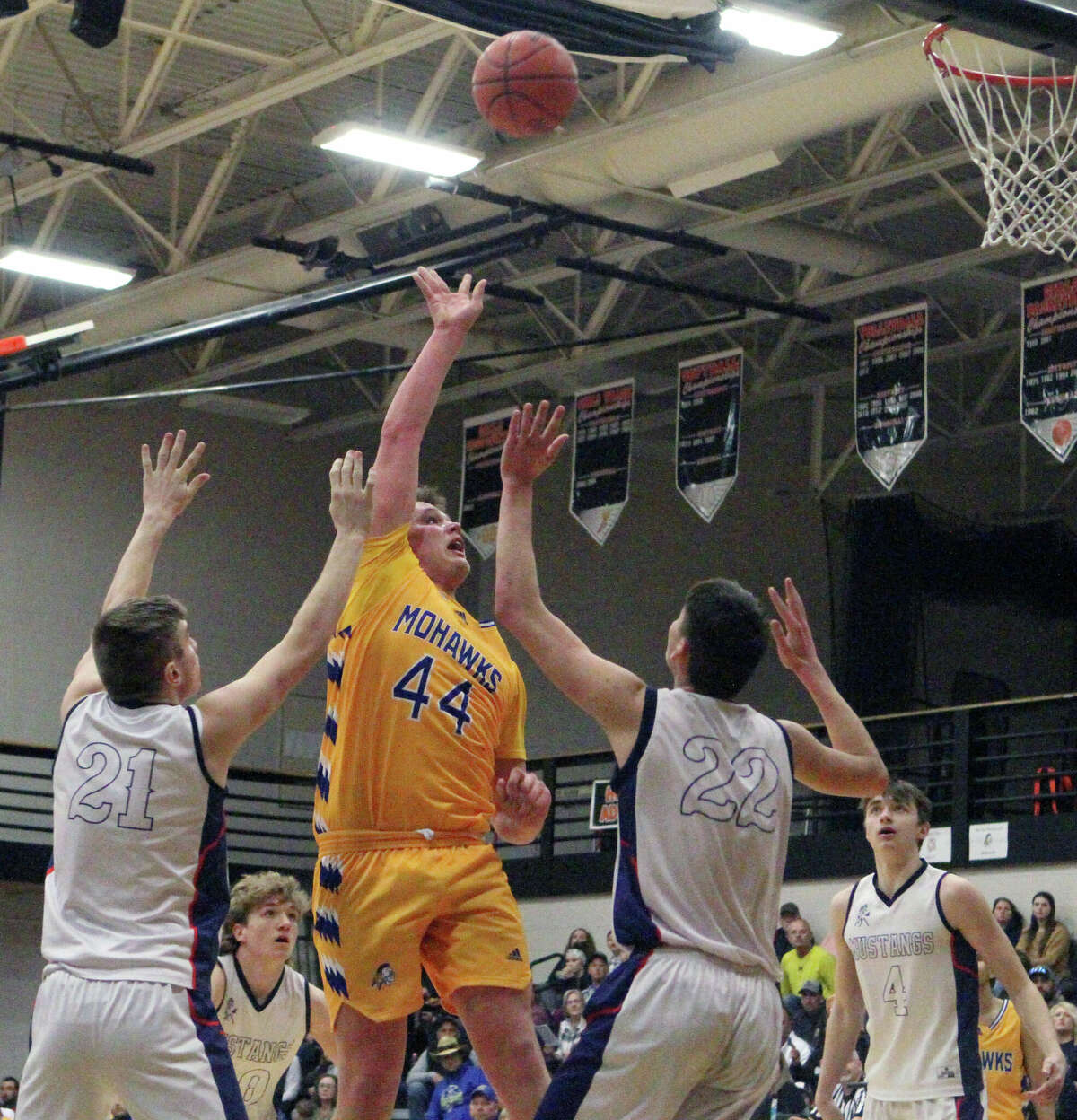 The Morley Stanwood boys' basketball team was defeated by Montabella in the district semifinal game Wednesday night.