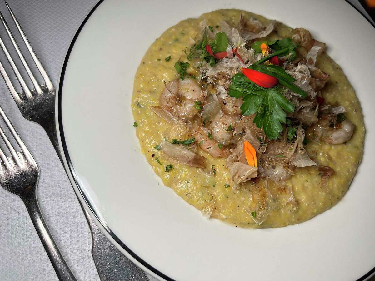 Gulf shrimp with polenta is an appetizer at Supper, the restaurant at Hotel Emma at the Pearl.