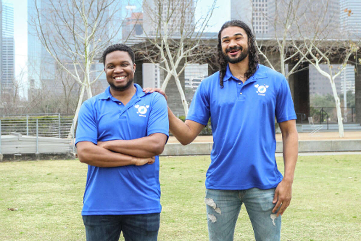 Jaeron "Jay" Cooper (left) and Howard Edwards (right) of Houston created an online dating app, Wingr, that aims to cultivate a more natural connection and allows friends to be matchmaker. 