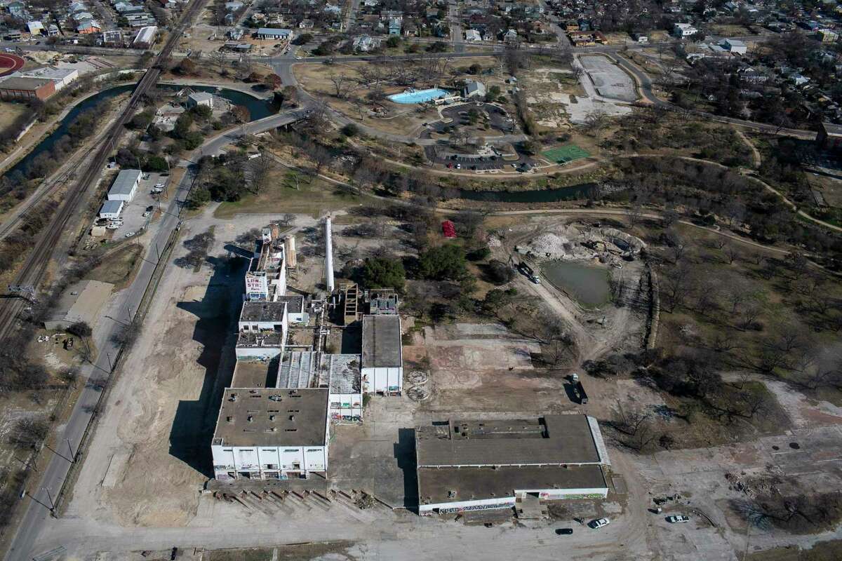 The former Lone Star Brewery site as seen from the air on Feb. 10, 2022.