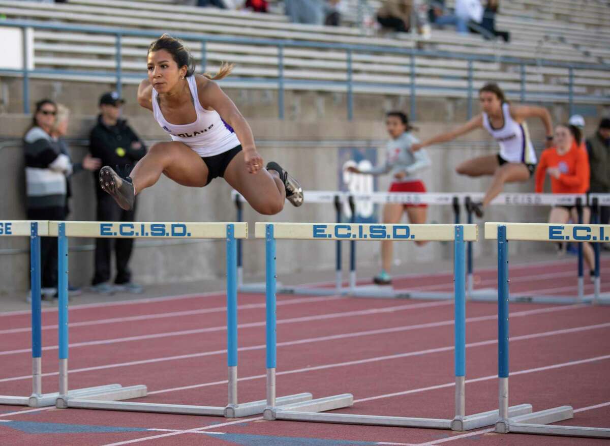 Midland High’s Taylor Gonzalez competes in the 100 meter hurdles during the West Texas Relays on Thursday, March 10, 2022 at Ratliff Stadium. Jacy Lewis/Reporter-Telegram