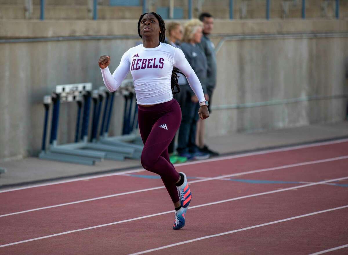 Legacy’s Aaralyn Strambler competes in the 100 meter dash during the West Texas Relays on Thursday, March 10, 2022 at Ratliff Stadium. Jacy Lewis/Reporter-Telegram