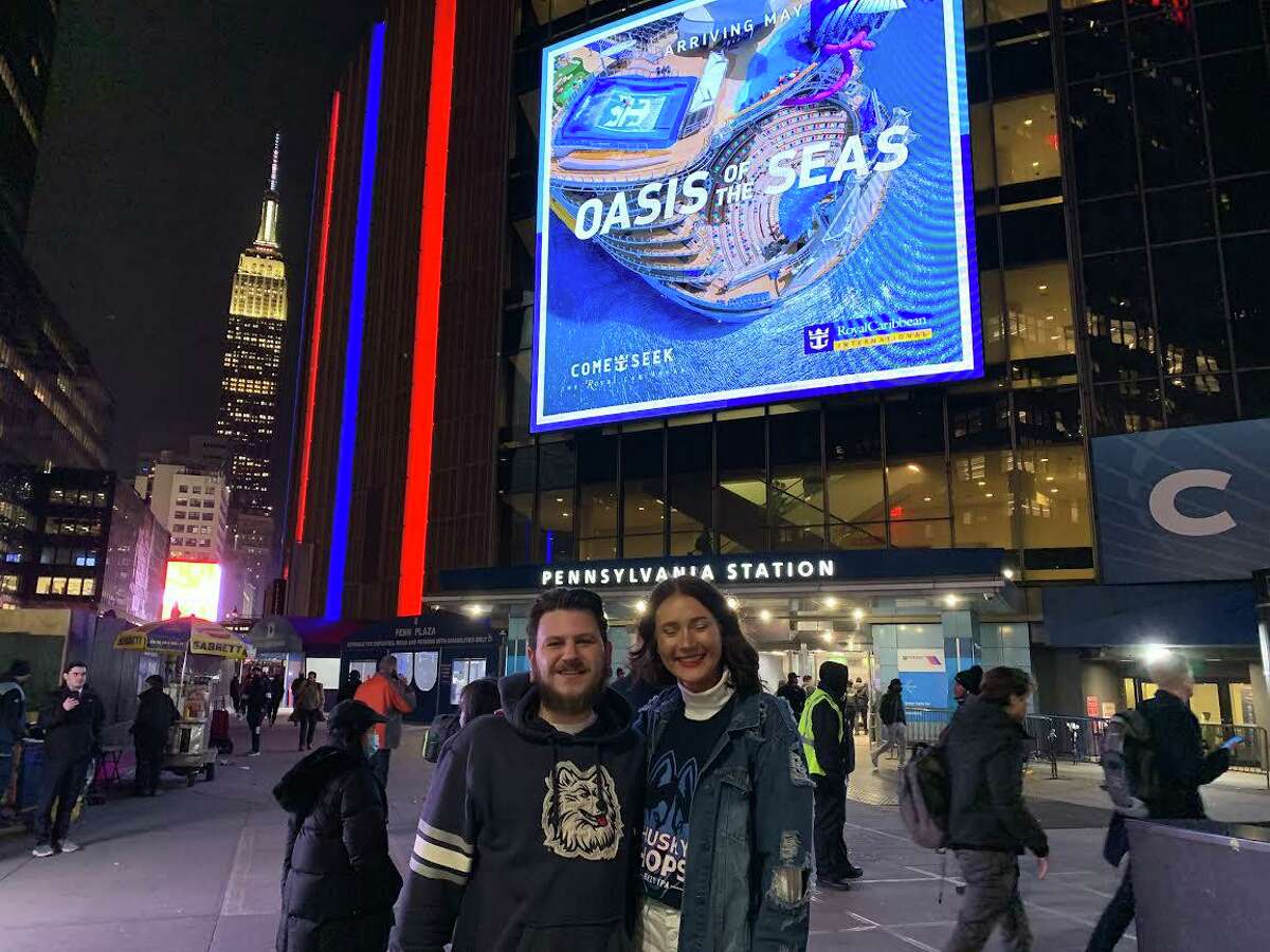 Alex Chambrello, left, and Eimante Eidukaityt, both of Waterbury, made their first trip to Madison Square Garden since the beginning of the pandemic on Thursday to see UConn play in the Big East tournament. "Just being back in the Garden, they lifted the COVID restrictions, it's nice being back," Chambrello said.