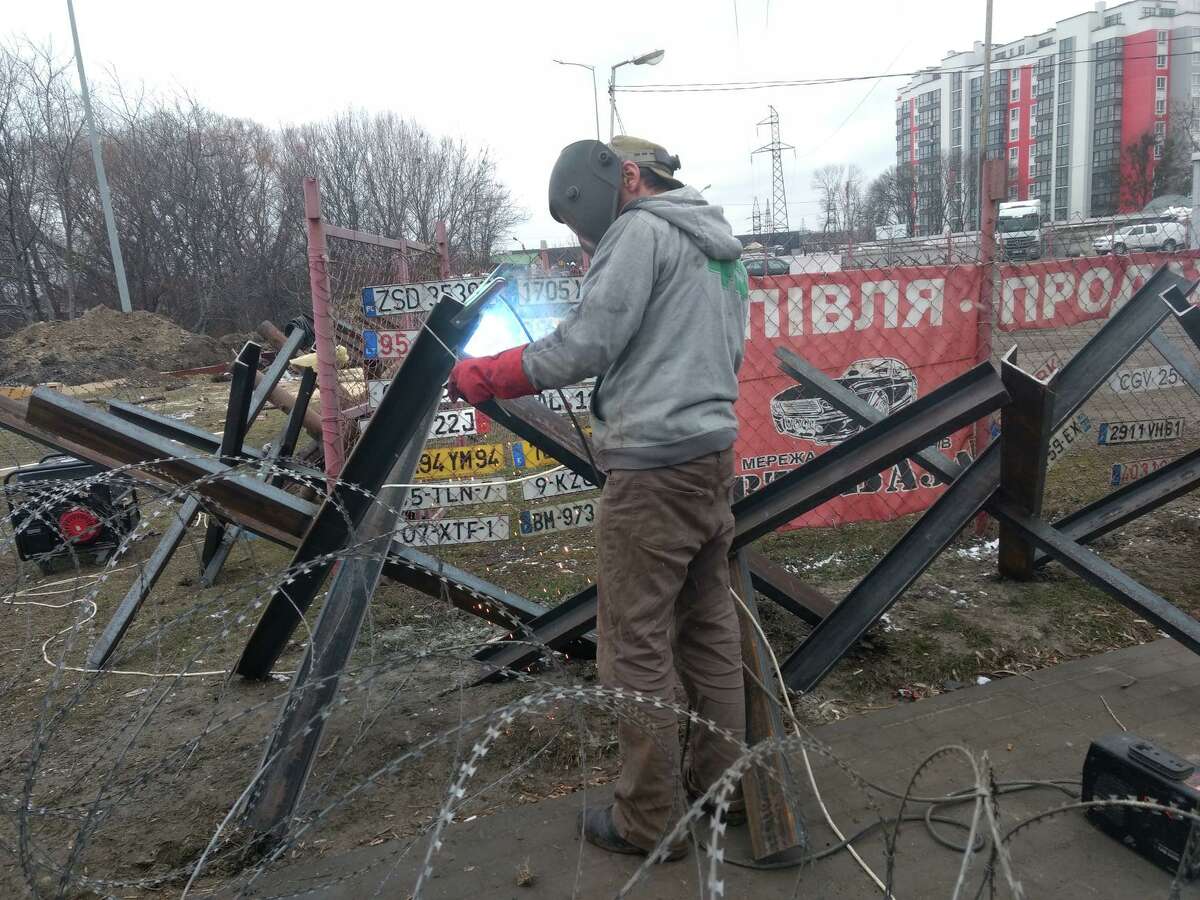 When asked why he was spending his Saturday morning welding anti-tank barricades on the outskirts of Lviv, Sergiy Petrov said, “Because I am Ukrainian.” Martin Kuz, a former Express-News reporter, is covering the war in Ukraine.