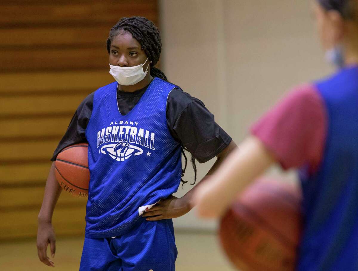 Albany senior forward Shonyae Edmonds is seen at basketball practice on Friday, March 11, 2022 in Albany, N.Y.
