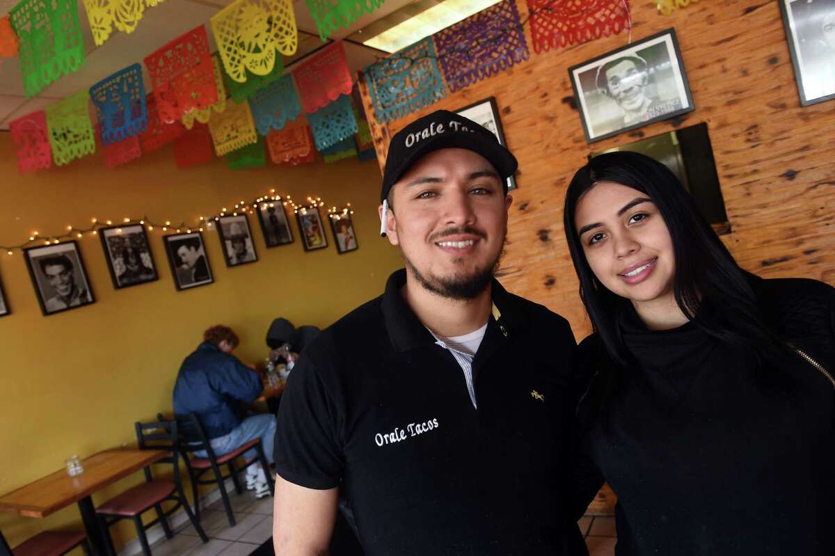Juan Vicuna and his wife, Priscila Salasar, are photographed in their restaurant, Orale Tacos, at 1370 Dixwell Avenue in Hamden on March 3, 2022.