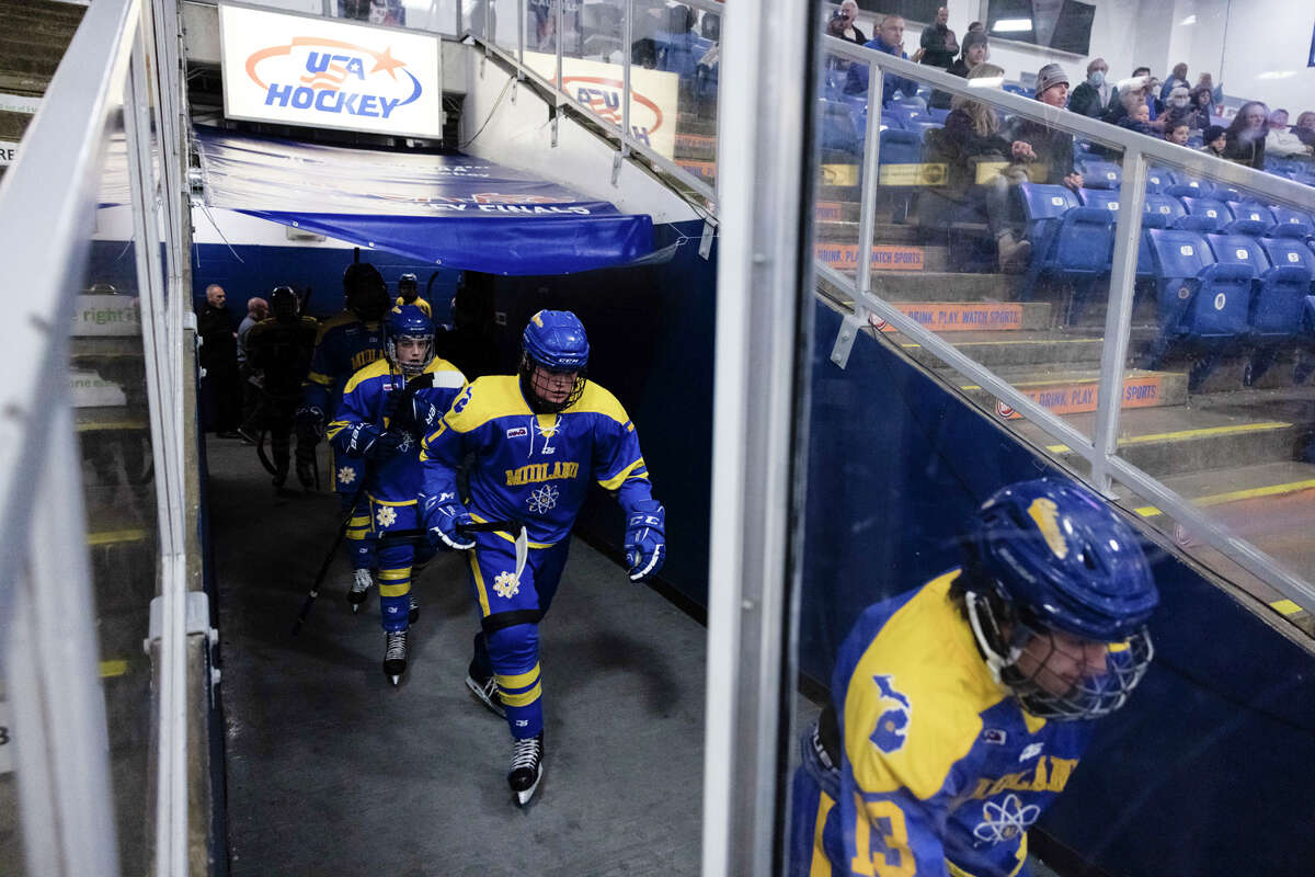 The Chemics take to the ice before their state semifinal loss to Detroit Catholic Central Friday, March 11, 2022 at USA Hockey Arena in Plymouth.