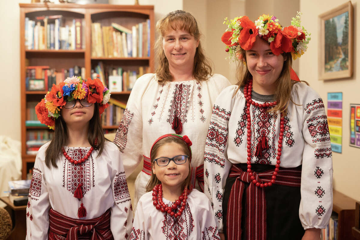From left: Ivanna, Dayana, Tracy, and Olesya Thorp. The Thorp family wears Ukrainian traditional clothing called Vyshyvanka to embrace their daughters' heritage.