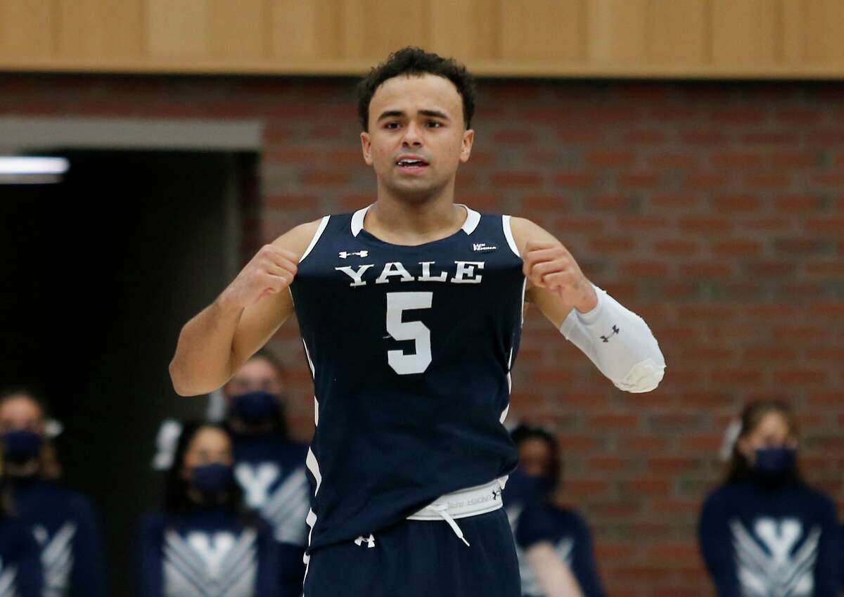 Yale’s Azar Swain celebrates late in the second half of their win over Princeton in the Ivy League championship game on Sunday.