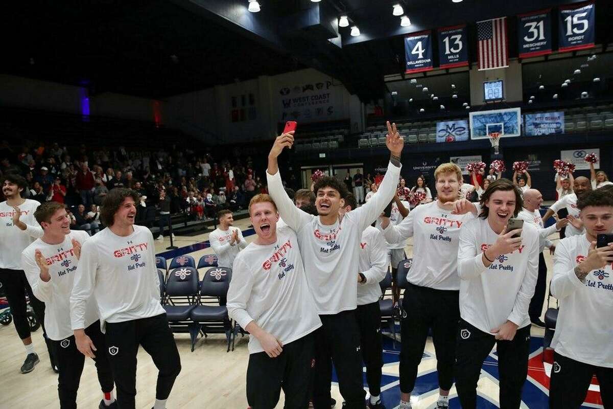 St Mary?•s College Men?•s basketball team celebrate after the Gaels?• NCAA Tournament seeding was announced during Selection Sunday March Madness watch party at McKeon Pavilion in Moraga, Calif. , on Sunday, March 13, 2022.