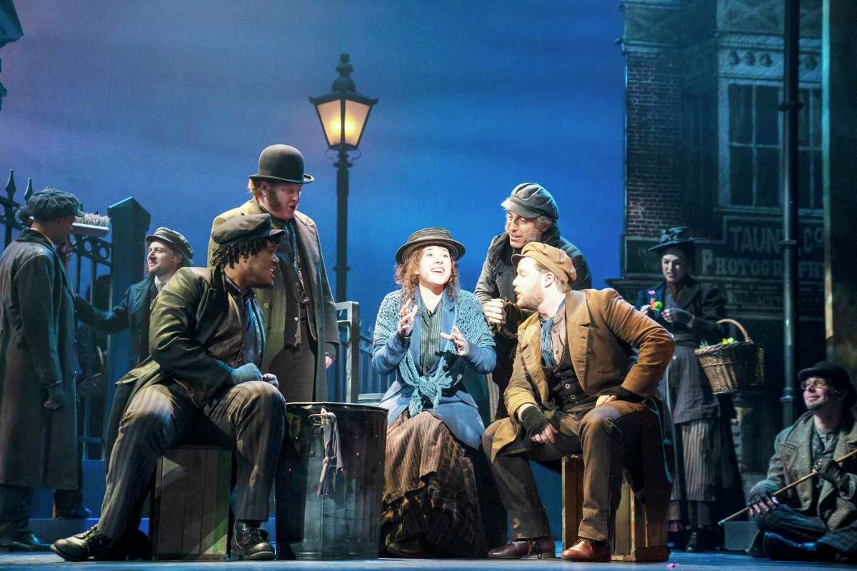 From left, Shavey Brown, Mark Aldrich, Shereen Ahmed (center), William Michals and Colin Anderson star in “My Fair Lady” at the Bushnell Performing Arts Center in Hartford.