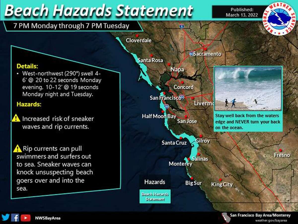A beach hazards statement was issued for the Bay Area coast.