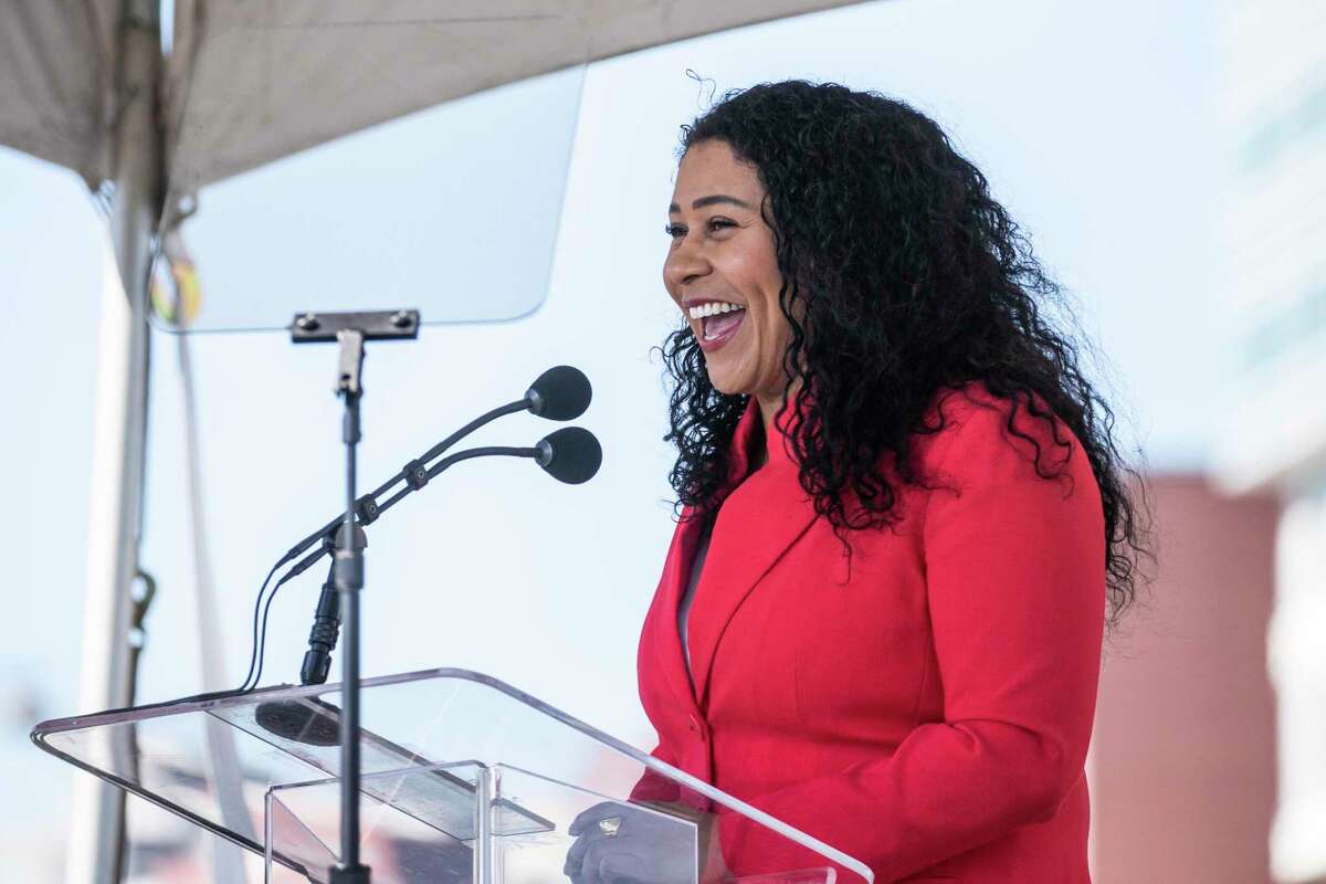 San Francisco Mayor London Breed speaks Wednesday during the state of the city address.