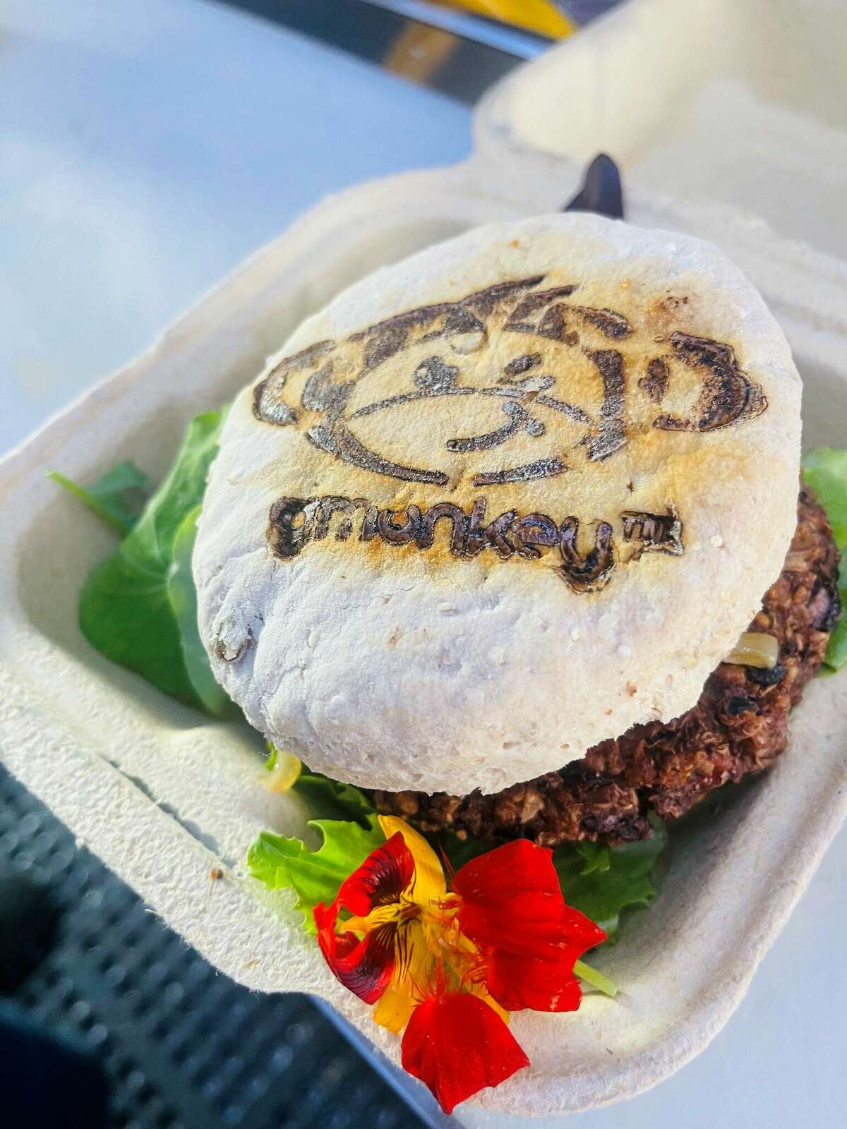 The Zen burger from GMonkey, which will open a brick-and-mortar vegan restaurant in West Hartford this summer.