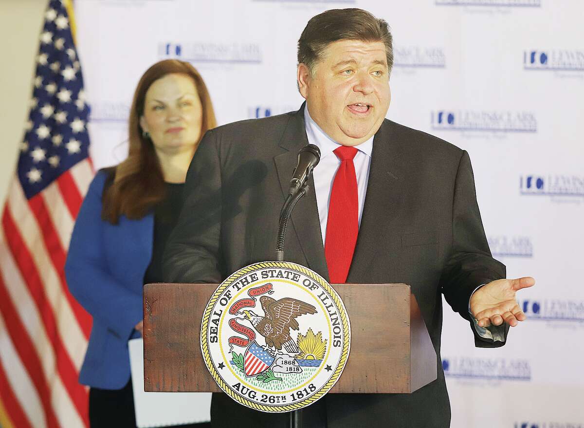 John Badman|The Telegraph Illinois Gov. J.B. Pritzker on Monday announced $37.5 million in state funds for renovations of the Main Complex at Lewis and Clark Community College in Godfrey. The college is providing another $12.5 million. 