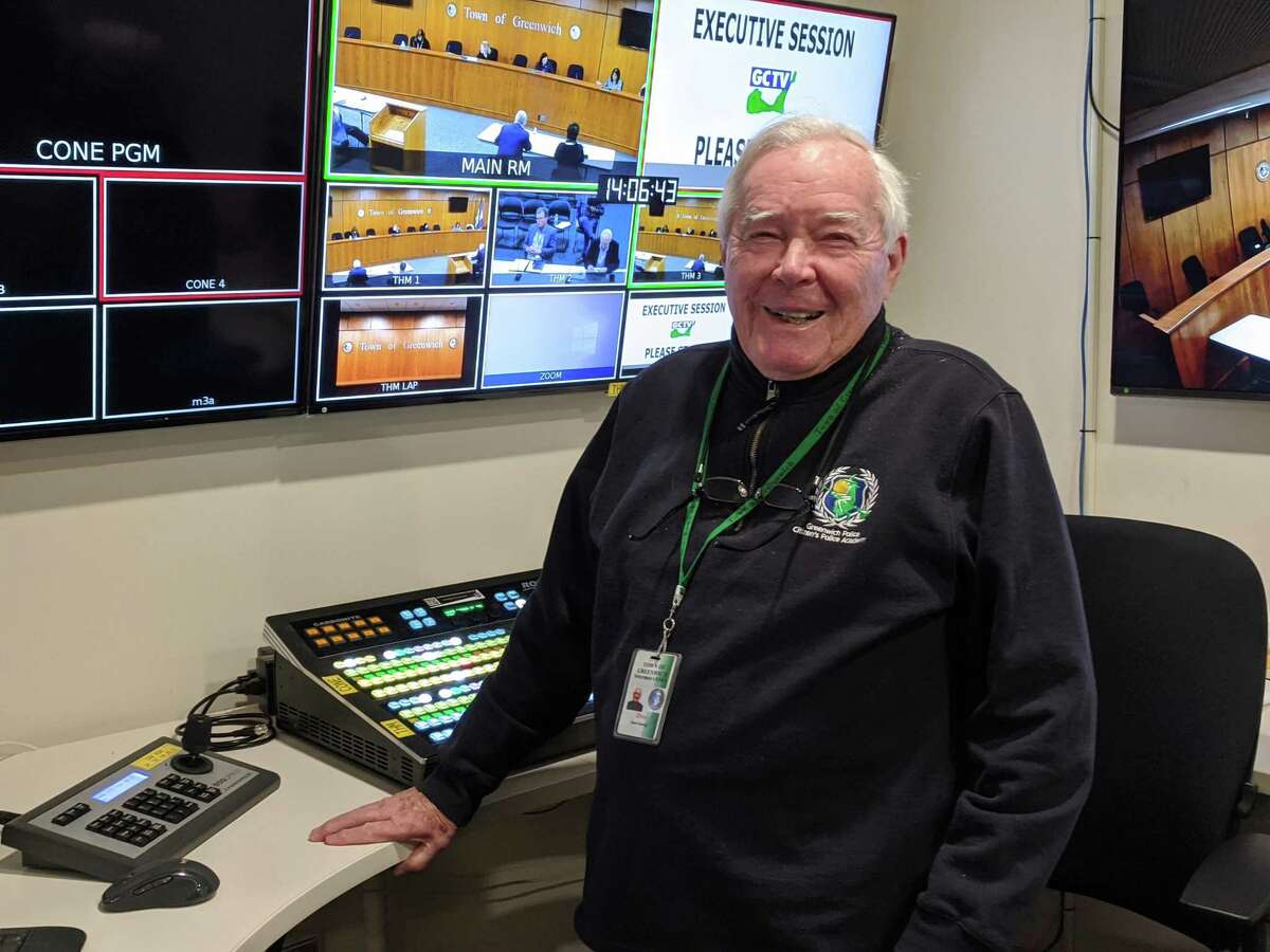 Town volunteer Don Conway monitors the control booth during a recent GCTV live broadcast of a BET Budget Committee meeting. A new consultants’ report lists several suggestions for giving GCTV a face lift, including with a new name and logo. But it is unclear how much those will cost and what it means for current operations.