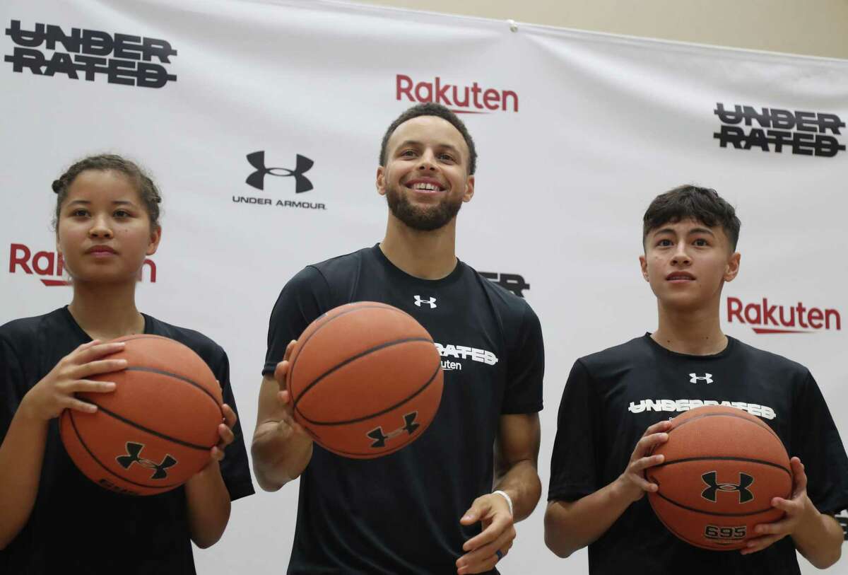 Stephen Curry, Golden State Warriors NBA basketball player and Rakuten e-commerce platform ambassador during a meeting with young people on June 23, 2019 in Tokyo, Japan. (Photo by YOSHIKAZU TSUNO/Gamma-Rapho via Getty Images)