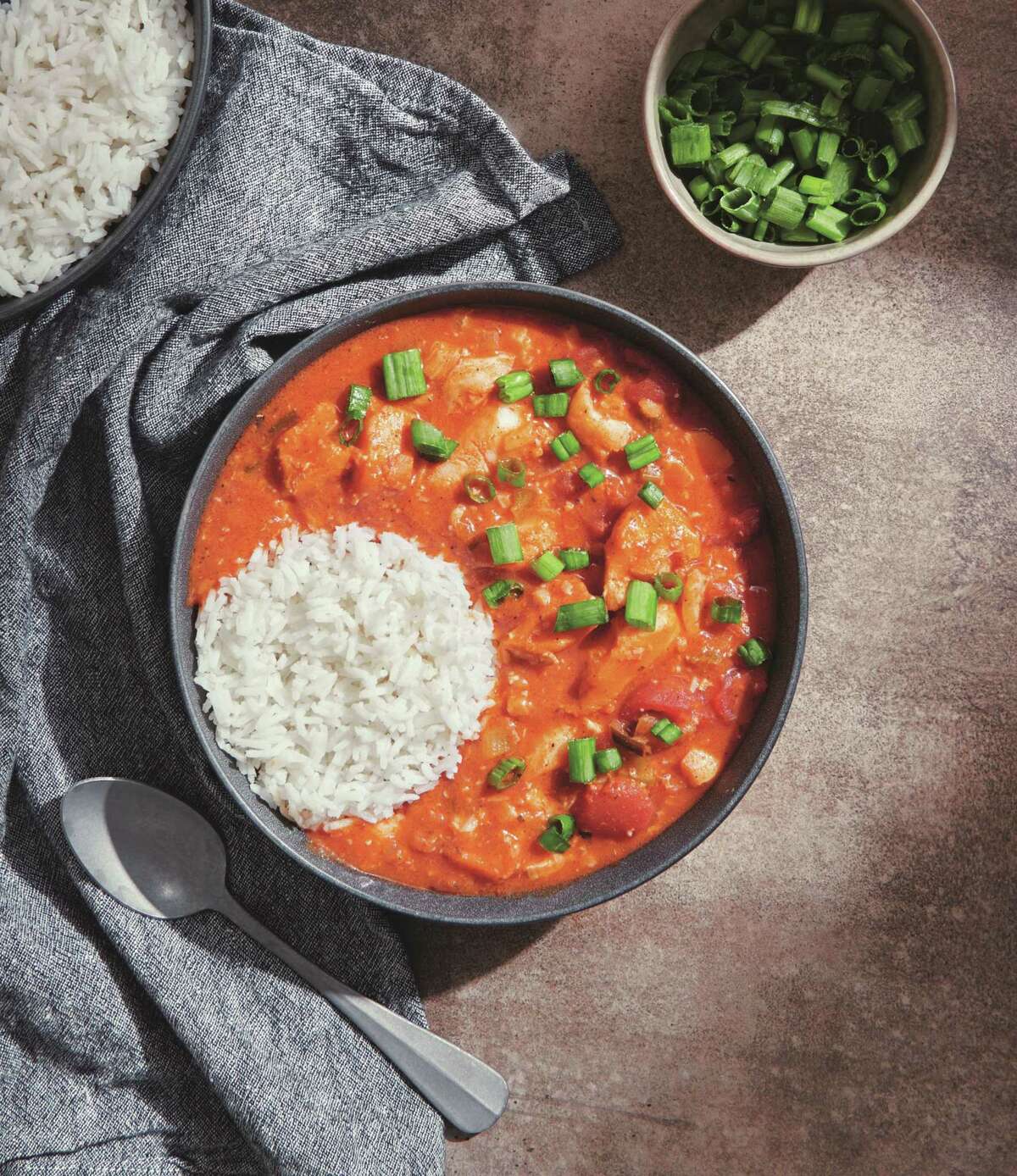 Low-Fat Creole Fish Etouffee from the new cookbook "Healthier Southern Cooking" by Eric and Shanna Jones.