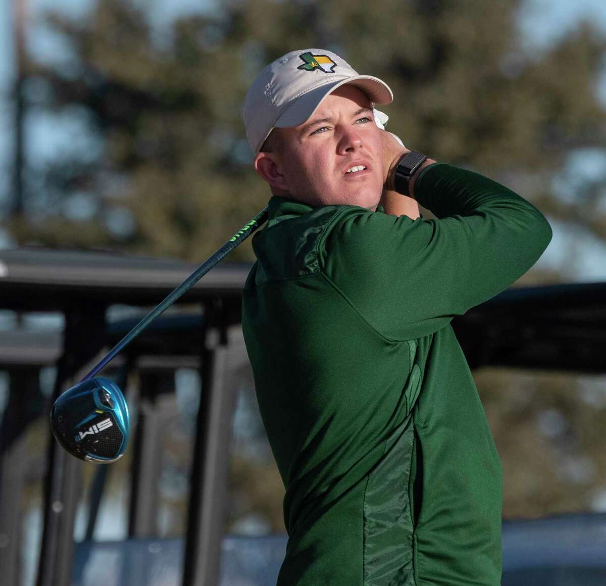 Midland College's Samual McKenzie follows his tee shot 03/15/2022 during the TankLogix Golf Invitational at Ranchland Hills Golf Club. Tim Fischer/Reporter-Telegram