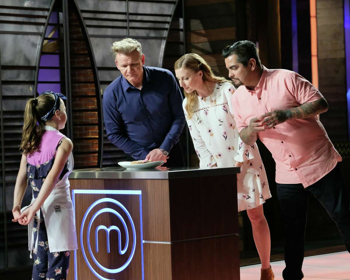 MASTERCHEF JUNIOR: L-R: Contestant Malia with judge / host Gordon Ramsay and judges Christina Tosi and AarÃ³n Sanchez in the Junior Edition: Off the Hook episode of MASTERCHEF airing Tuesday, March 26 (8:00-9:00 PM ET/PT) on FOX. (Photo by FOX Image Collection via Getty Images)